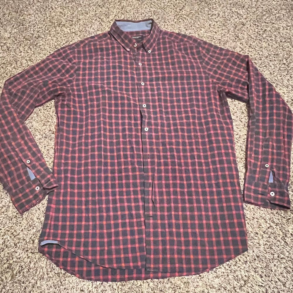 American Eagle Prep Fit Red & Black Buffalo Plaid Button-Down Shirt LT/GL